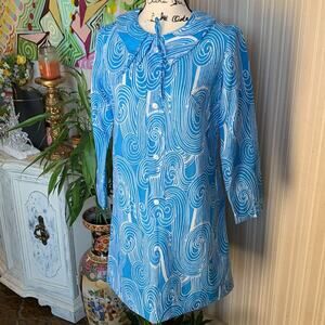 vintage 60s blue psychedelic swirl dress